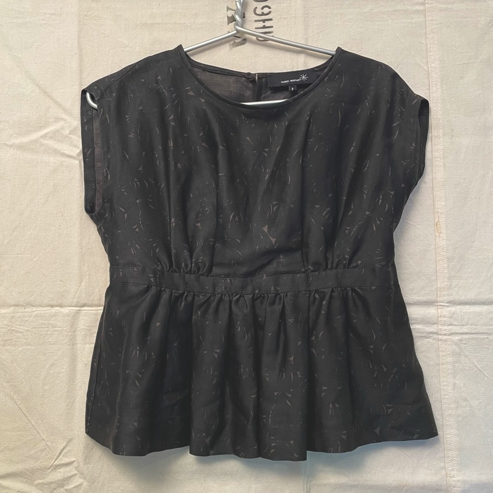 Women’s Isabel Marant Black Peplum Cap Sleeve Blouse Size 2